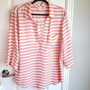 New York and Company 3/4 Sleeve Salmon and White Stripe Blouse